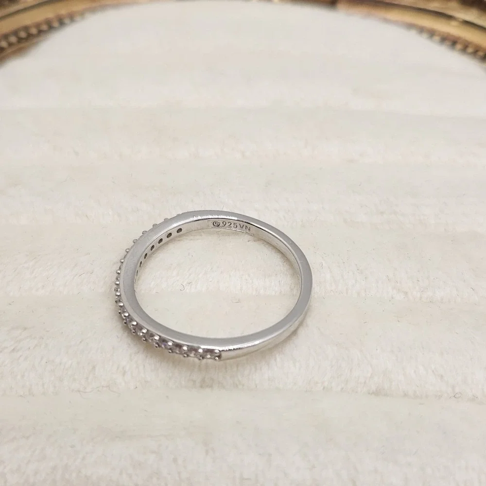 925 Sterling Silver Cubic Zirconia Half Eternity Stacking Band Ring Size 8